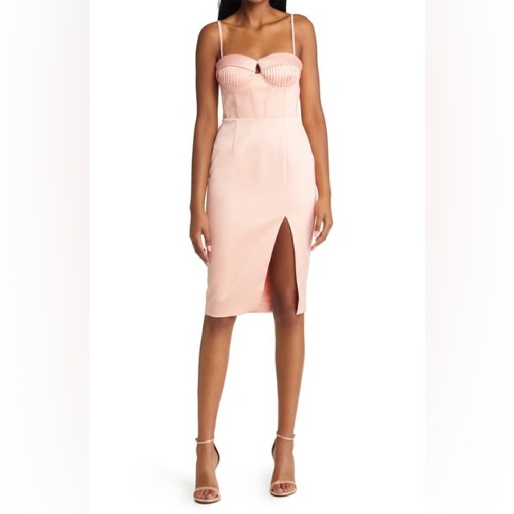 Pleated Satin Corset Midi Dress Lavish Alice